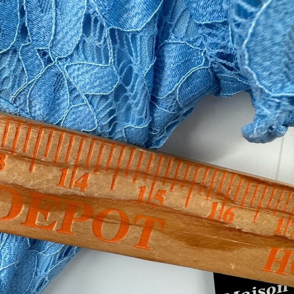 MAISON TARA Lace pleated chiffon midi woman’s cottagecore blue dress. NWT 6 - Picture 9 of 13